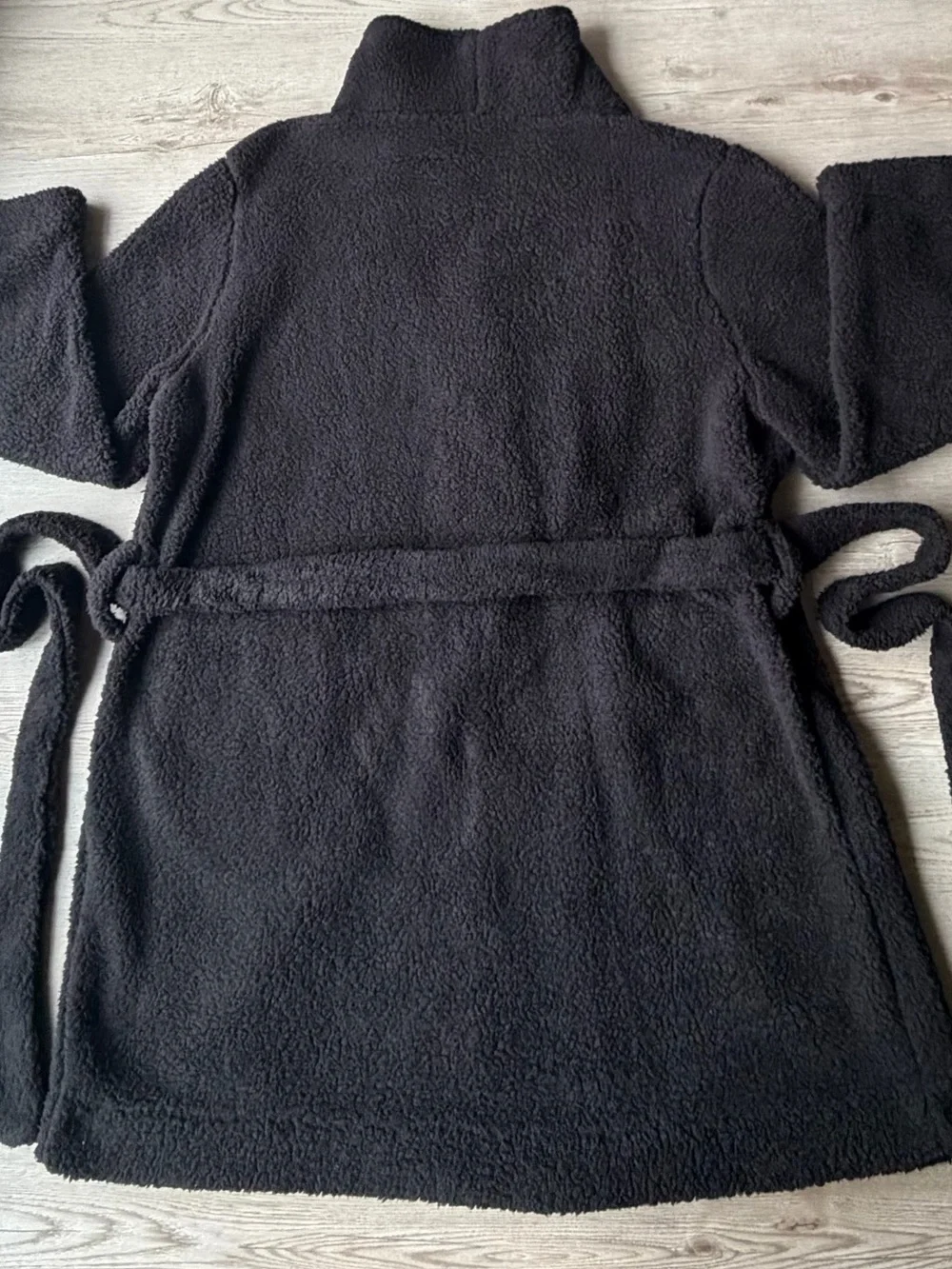 Black Plush Fleece Robe L/XL Belted Shawl Collar Cozy Sleepwear NWT